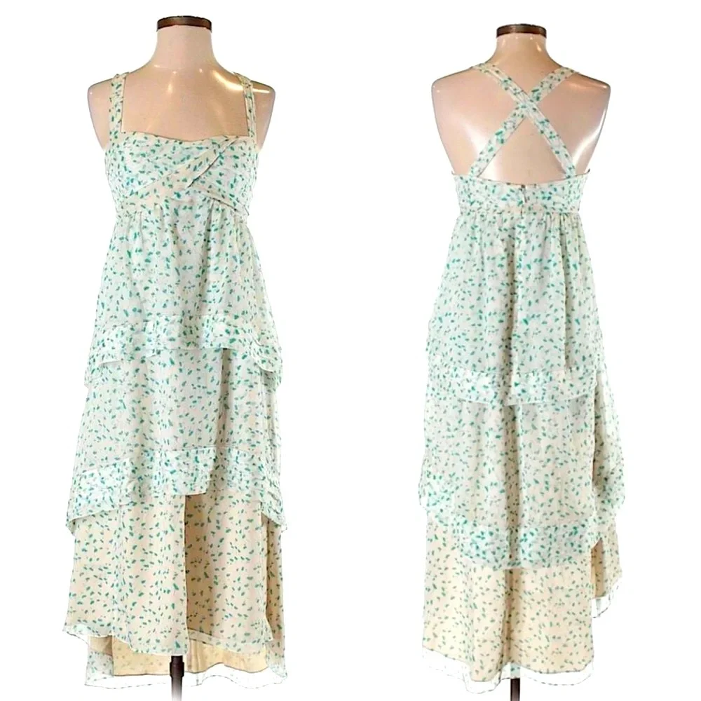 J. Crew Silk Chiffon Floral Trellis High Low Maxi Dress (size 8)
